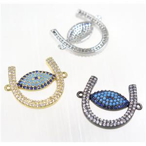 copper U pendant paved zircon with evil eye, mix color, approx 18x19mm [FDZN2382]