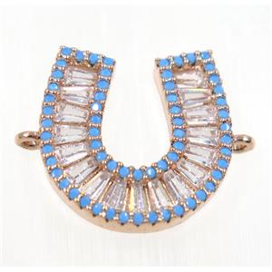 copper U connector paved zircon, rose gold, approx 18x18mm [FDZN2383]