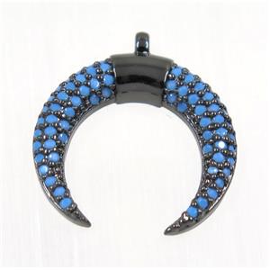 copper Crescent moon pendant paved zircon, black plated, turq, approx 17mm dia [FDZN2391]