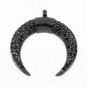 copper Crescent moon pendant paved black zircon, black plated, approx 17mm dia [FDZN2396]