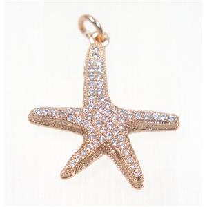 copper Starfish pendant paved zircon, rose gold, approx 22x23mm [FDZN2398]