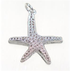 copper Starfish pendant paved zircon, platinum plated, approx 22x23mm [FDZN2399]