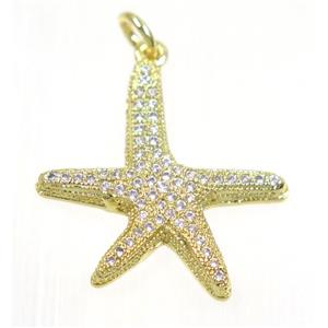 copper Starfish pendant paved zircon, gold plated, approx 22x23mm [FDZN2400]