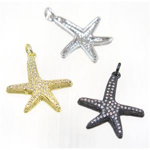 copper Starfish pendant paved zircon, mix color, approx 22x23mm [FDZN2402]