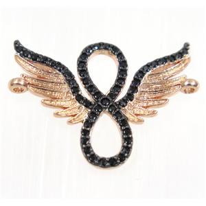 copper angel wing pendant paved zircon with 2loops, rose gold, approx 18x25mm [FDZN2403]