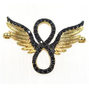 copper angel wing pendant paved zircon with 2loops, gold plated, approx 18x25mm [FDZN2405]