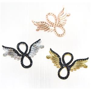copper angel wing pendant paved zircon with 2loops, mix color, approx 18x25mm [FDZN2406]