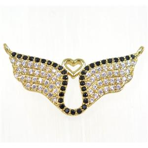copper bat pendant paved zircon with 2loops, gold plated, approx 12x25mm [FDZN2409]