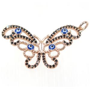 copper butterfly pendant paved zircon with evil eye, rose gold, approx 18x30mm [FDZN2412]