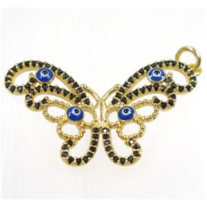 copper butterfly pendant paved zircon with evil eye, gold plated, approx 18x30mm [FDZN2414]
