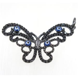 copper butterfly pendant paved zircon with evil eye, black plated, approx 18x30mm [FDZN2415]