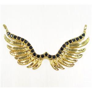 copper angel wing pendant paved zircon with 2loops, gold plated, approx 11x24mm [FDZN2419]