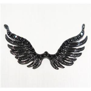 copper angel wing pendant paved zircon with 2loops, black plated, approx 11x24mm [FDZN2420]