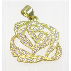 copper flower pendant paved zircon, gold plated, approx 16x18mm [FDZN2423]