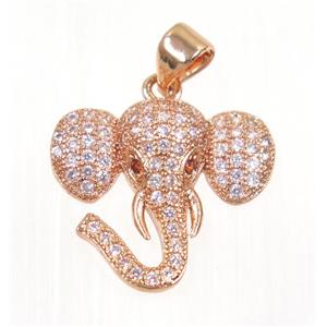 copper elephant pendant paved zircon, rose gold, approx 16x18mm [FDZN2437]