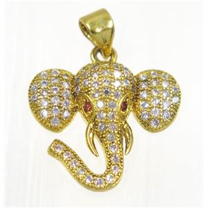 copper elephant pendant paved zircon, gold plated, approx 16x18mm [FDZN2439]