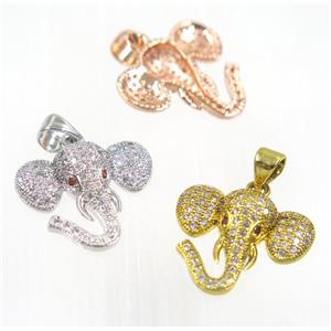 copper elephant pendant paved zircon, mix color, approx 16x18mm [FDZN2440]