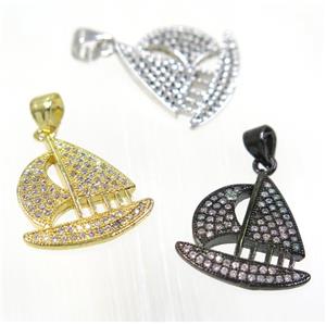 copper Sailing Boat pendant paved zircon, mix color, approx 18x18mm [FDZN2445]