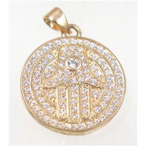 copper Hamsahand pendant paved zircon, rose gold, approx 20mm dia [FDZN2446]