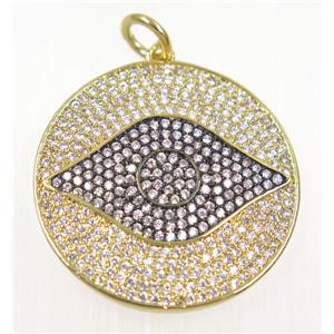 copper Evil eye pendant paved zircon, gold plated, approx 26mm dia [FDZN2454]