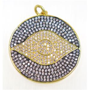 copper Evil eye pendant paved zircon, gold plated, approx 26mm dia [FDZN2455]
