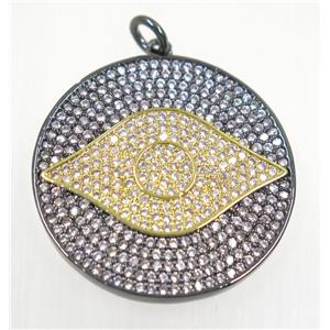 copper Evil eye pendant paved zircon, black plated, approx 26mm dia [FDZN2456]