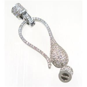 copper clasp paved zircon, platinum plated, approx 15-47mm [FDZN2464]