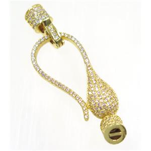 copper clasp paved zircon, gold plated, approx 15-47mm [FDZN2465]