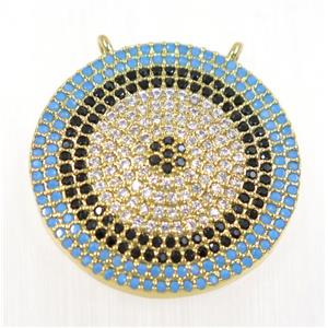 copper Circle pendant paved zircon with 2loops, gold plated, approx 23mm dia [FDZN2468]
