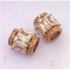 copper tube beads pave zircon, rose gold, approx 9x12mm, 5mm hole [FDZN247]