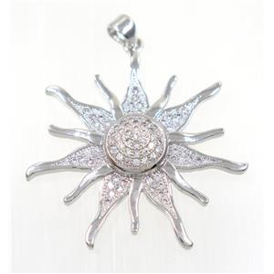 copper SunFlower pendant paved zircon, platinum plated, approx 35mm [FDZN2477]