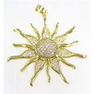 copper SunFlower pendant paved zircon, gold plated, approx 35mm [FDZN2478]