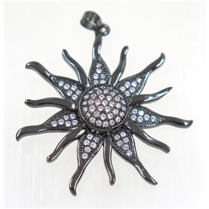 copper SunFlower pendant paved zircon, black plated, approx 35mm [FDZN2479]