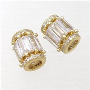 copper tube beads pave zircon, gold plated, approx 9x12mm, 5mm hole [FDZN248]