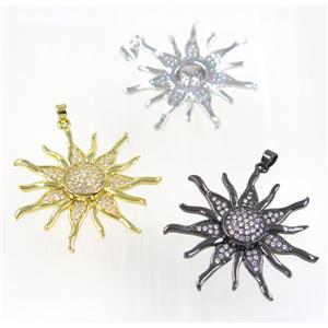 copper SunFlower pendant paved zircon, mix color, approx 35mm [FDZN2480]
