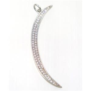 copper Moon pendant paved zircon, platinum plated, approx 3.5x45mm [FDZN2482]
