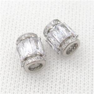 copper tube beads pave zircon, platinum plated, approx 9x12mm, 5mm hole [FDZN249]