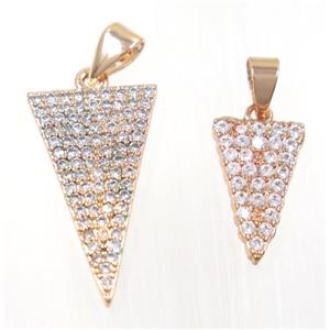 copper Triangle pendant paved zircon, rose gold, approx 8x15mm [FDZN2491-8X15MM]