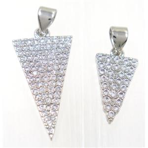 copper Triangle pendant paved zircon, platinum plated, approx 8x15mm [FDZN2492-8X15MM]