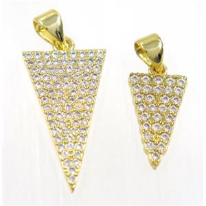 copper Triangle pendant paved zircon, gold plated, approx 8x15mm [FDZN2493-8X15MM]