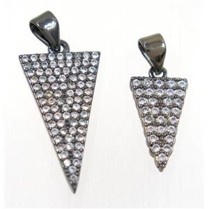 copper Triangle pendant paved zircon, black plated, approx 8x15mm [FDZN2494-8X15MM]