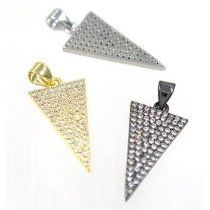 copper Triangle pendant paved zircon, mix color, approx 8x15mm [FDZN2495-8X15MM]