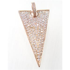 copper Triangle pendant paved zircon, rose gold, approx 18x35mm [FDZN2496]