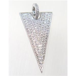 copper Triangle pendant paved zircon, platinum plated, approx 18x35mm [FDZN2497]