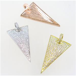 copper Triangle pendant paved zircon, mix color, approx 18x35mm [FDZN2498]