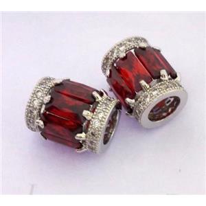 copper tube beads pave zircon, platinum plated, approx 9x12mm, 5mm hole [FDZN250]