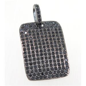 copper rectangle pendant paved zircon, black plated, approx 18x27mm [FDZN2509]