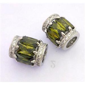 copper tube beads pave zircon, platinum plated, approx 9x12mm, 5mm hole [FDZN251]