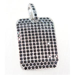 copper rectangle pendant paved zircon, platinum plated, approx 18x27mm [FDZN2510]
