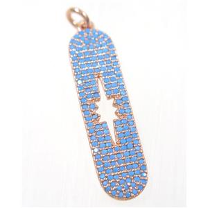 copper NorthStar pendant paved zircon, rose gold, turq, approx 8x31mm [FDZN2512]
